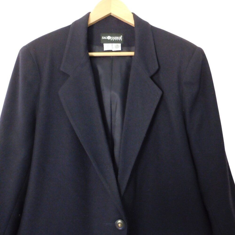 Sag Harbor Two Button Career Blazer Jacket Ladies Petite 16P Navy Lined - Picture 2 of 5